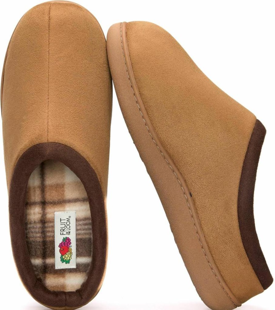 Fruit of the Loom Men's Memory Foam Slippers - Microsuede Clogs for Indoor & Outdoor Comfort - Machine Washable