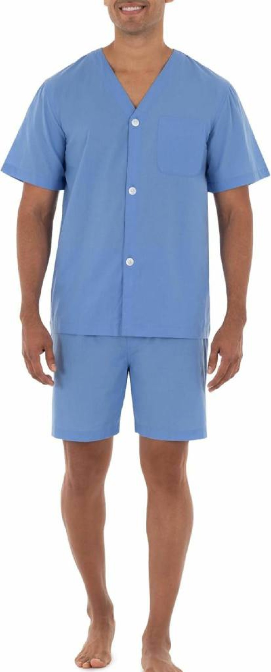 Fruit of the Loom Men's Comfortable Broadcloth Short Sleeve Pajama Set - Soft Sleepwear for Men