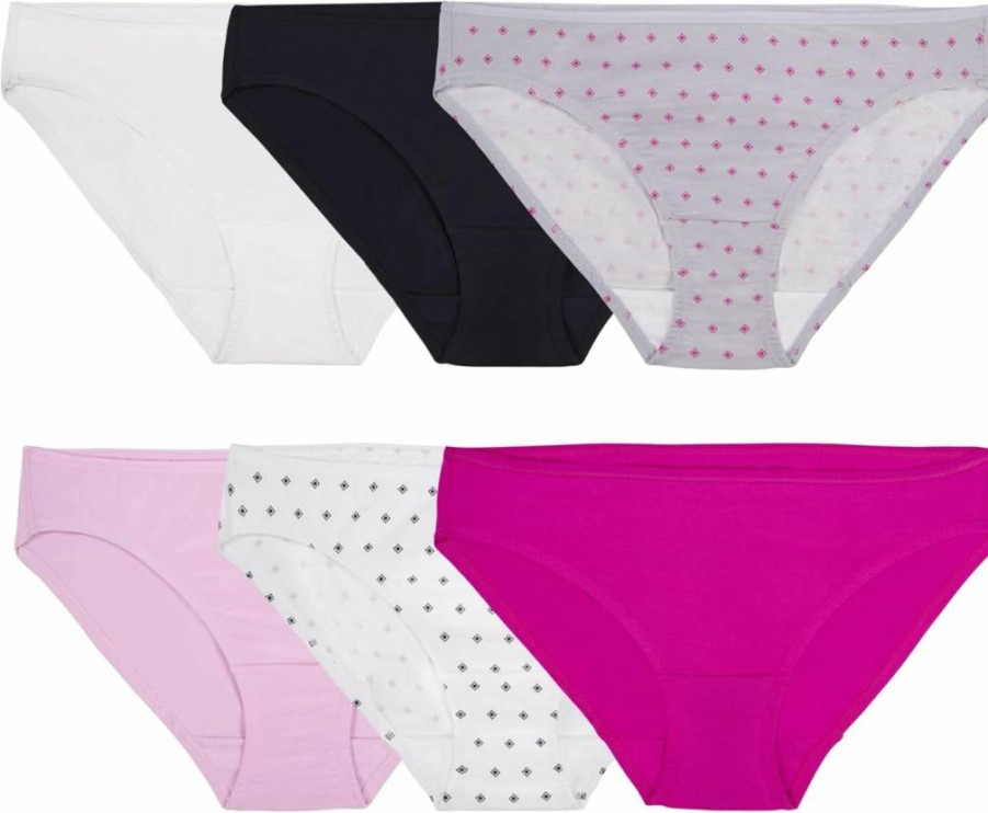 Fruit of the Loom Women's 6-Pack Cotton Stretch Bikini Panties - Soft Comfort Underwear, Assorted Colors, 5 Sizes