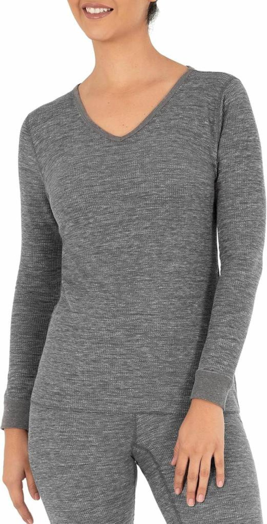 Fruit of the Loom Women's Micro Waffle Thermal V-Neck Shirt - Soft Warm Long Sleeve Top