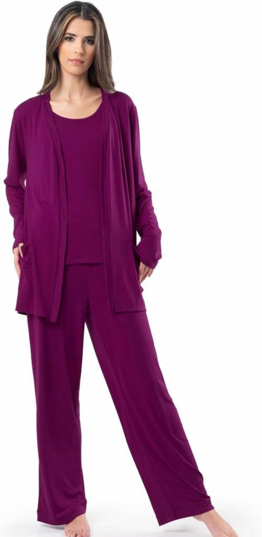 Fruit of the Loom Women's Comfortable Sleep Set - Breathable Tank Top, Pants & Cozy Cardigan Lounge Set