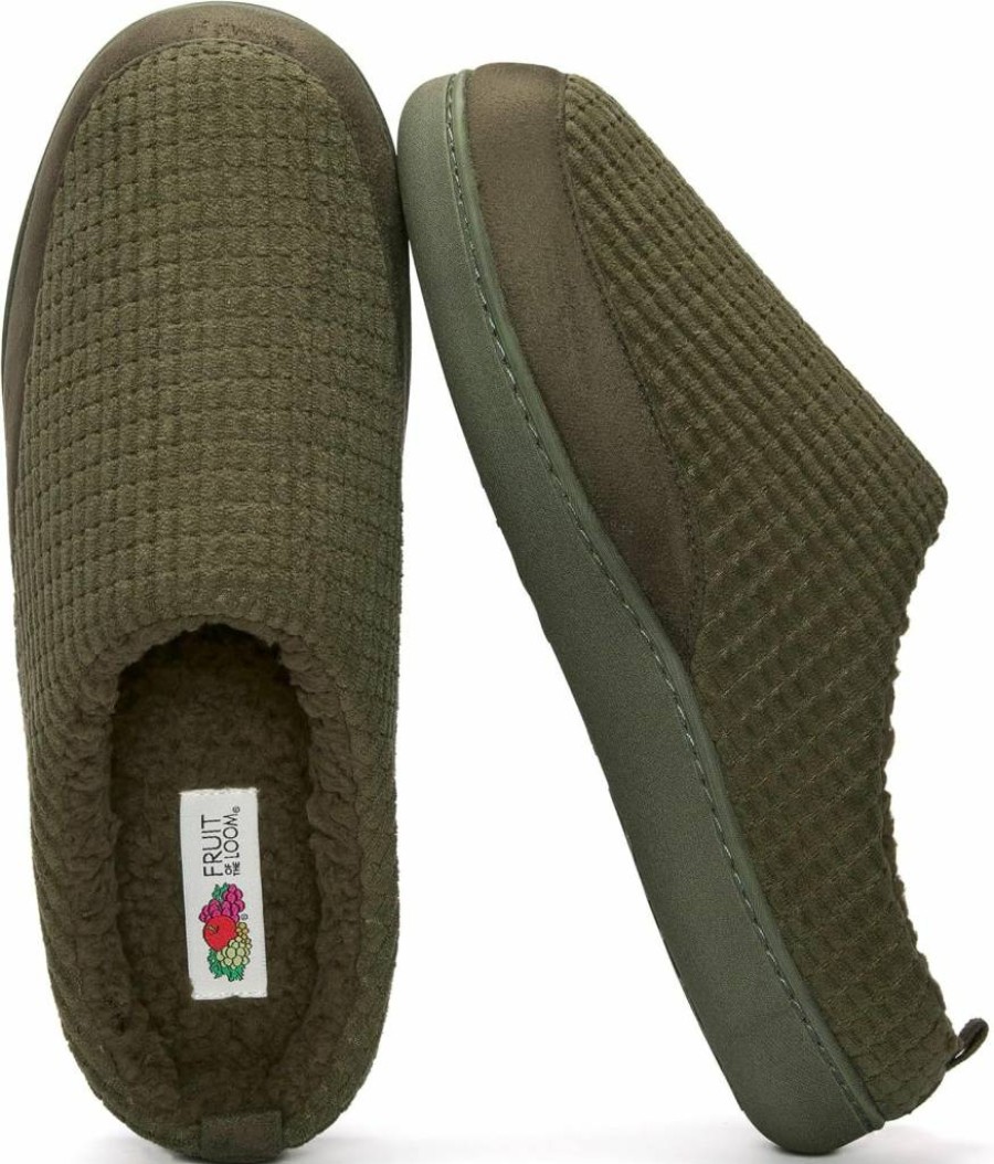 Fruit of the Loom Men's Memory Foam Slippers - Comfortable Waffle Clog for Indoor & Outdoor Use, Machine Washable Non-Slip House Shoes