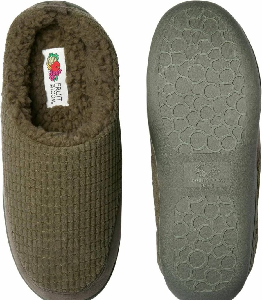 Fruit of the Loom Men's Memory Foam Slippers - Comfortable Waffle Clog for Indoor & Outdoor Use, Machine Washable Non-Slip House Shoes