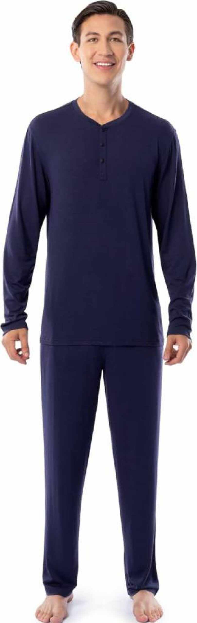 Fruit of the Loom Men's 360 Stretch Long Sleeve Henley Pajama Set - Comfortable Sleepwear Top & Pants