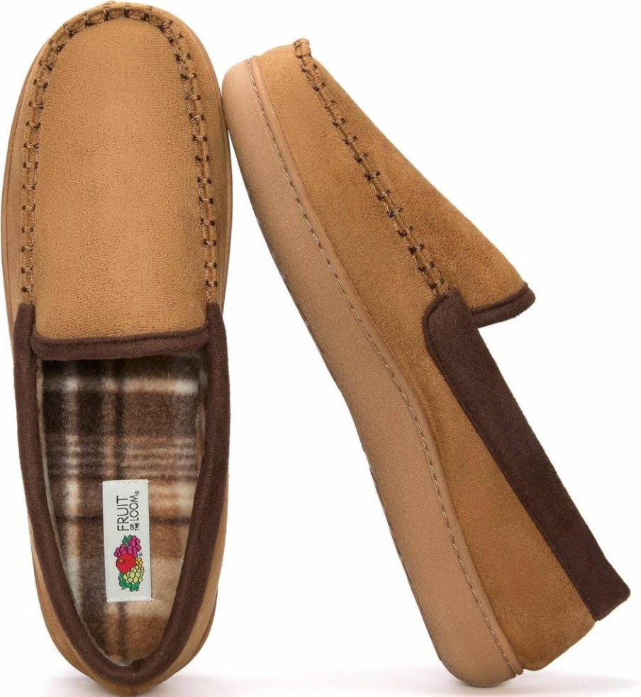 Fruit of the Loom Men's Memory Foam Moccasin Slippers for Indoor & Outdoor Comfort