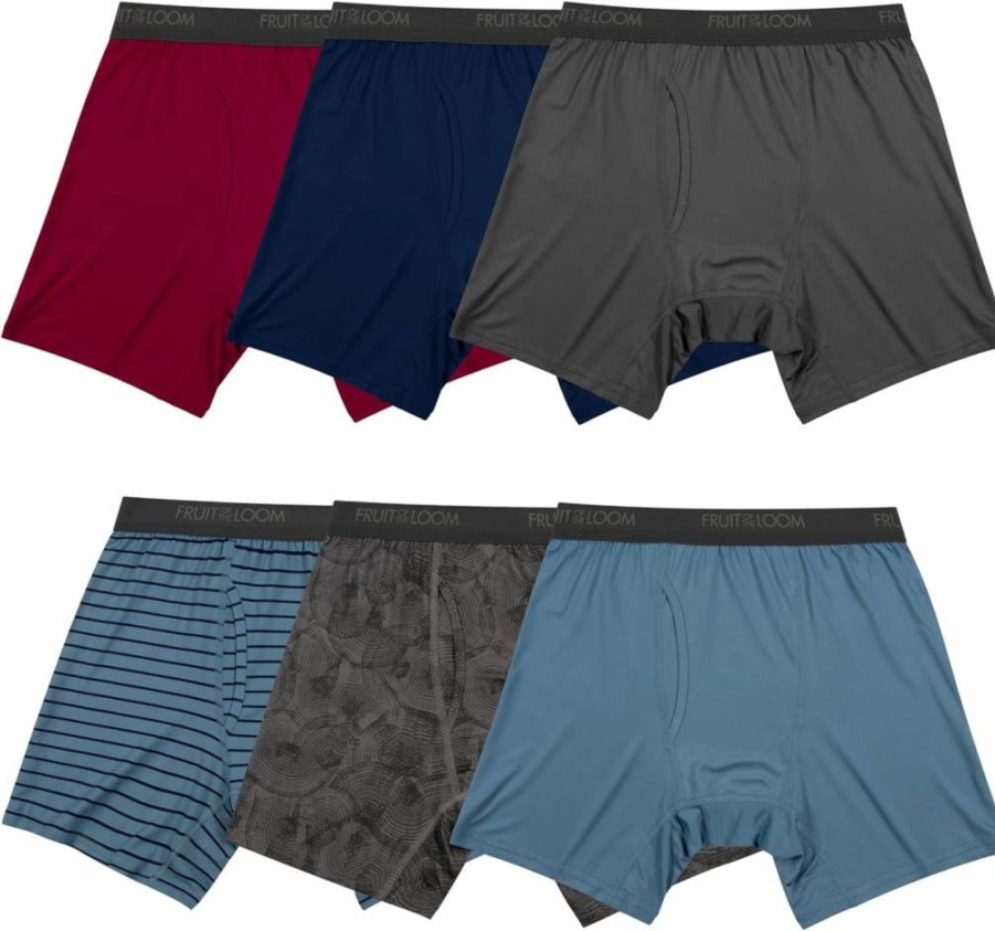Fruit of the Loom Men's 4-Way Stretch Boxer Briefs - Lightweight, Moisture Wicking Underwear for Men - Regular, Long Leg & Trunk Styles