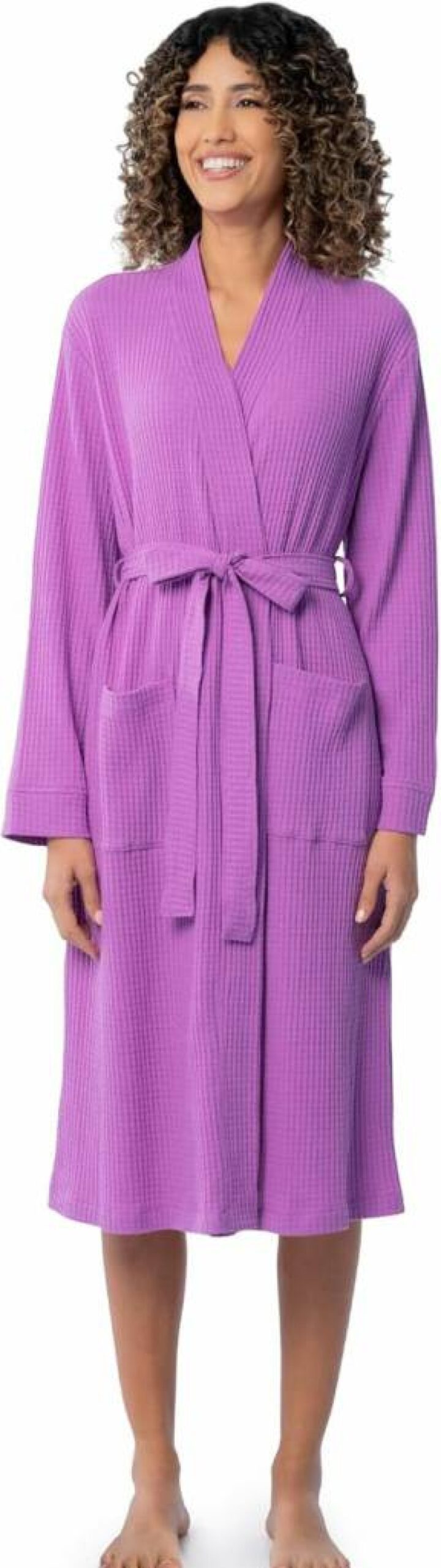 Fruit Of The Loom Women's Lightweight Waffle Knit Kimono Robe - Soft Comfortable Lounge Wear