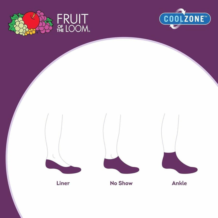 Fruit of the Loom Women's No Show Socks 6-Pack - Lightweight Coolzone Comfort Ankle Socks