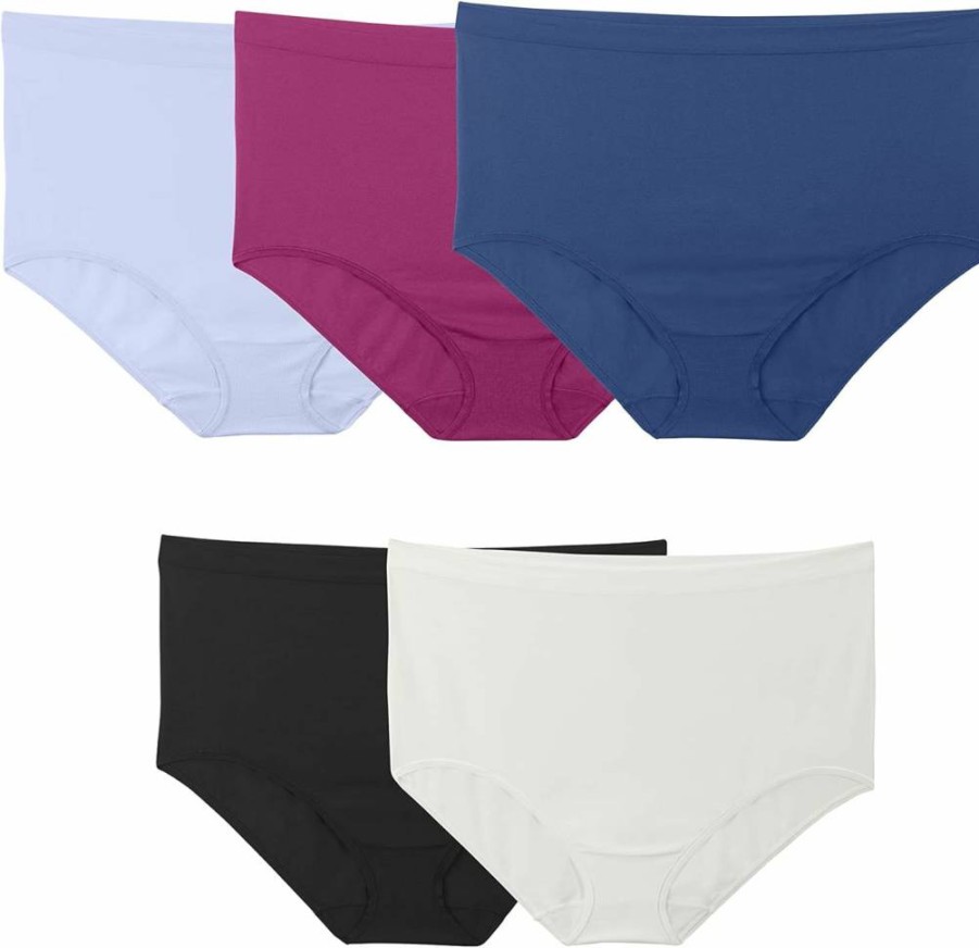 Fruit of the Loom Women's Plus Size Seamless Panties 5-Pack - Soft Comfort Fit Briefs Assorted Colors