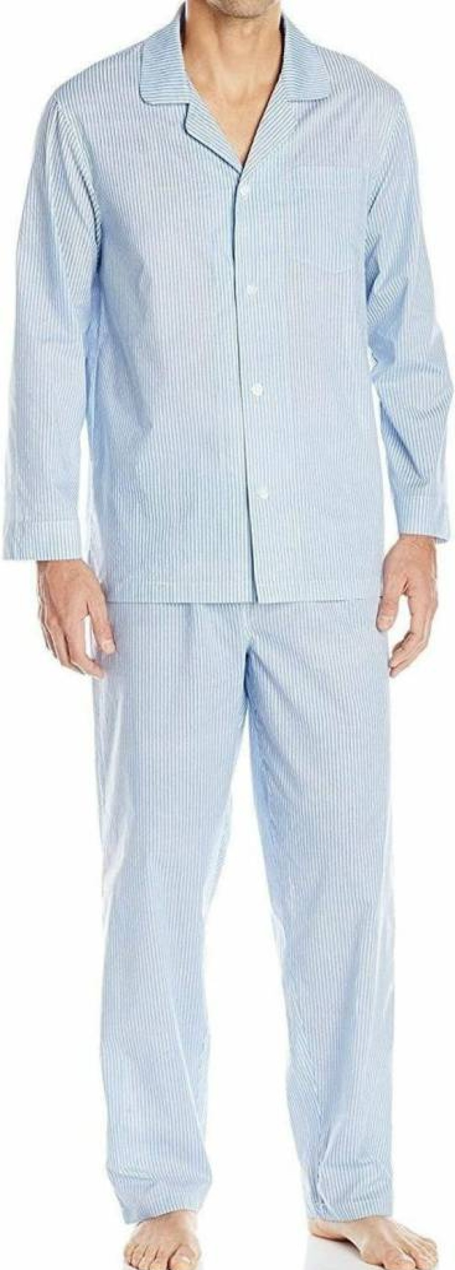 Fruit of the Loom Men's Comfort Long Sleeve Pajama Set - Soft Broadcloth Sleepwear for Men