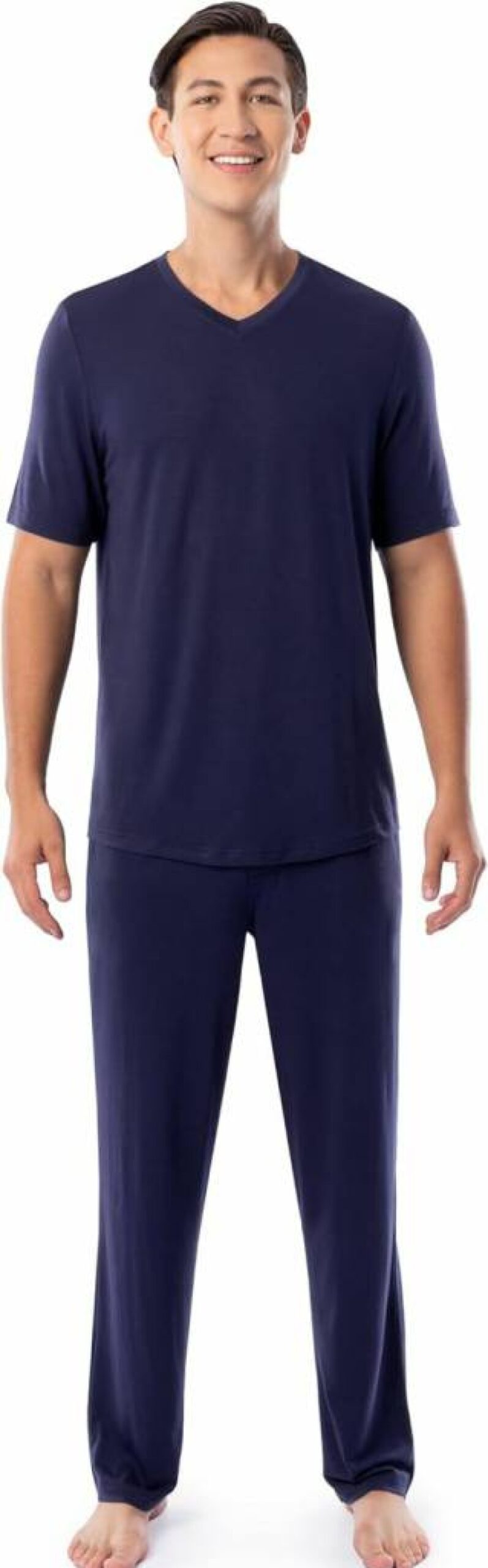Fruit of the Loom Men's Stretch V-Neck Pajama Set - Soft Sleep Short Sleeve Top & Comfortable Pants