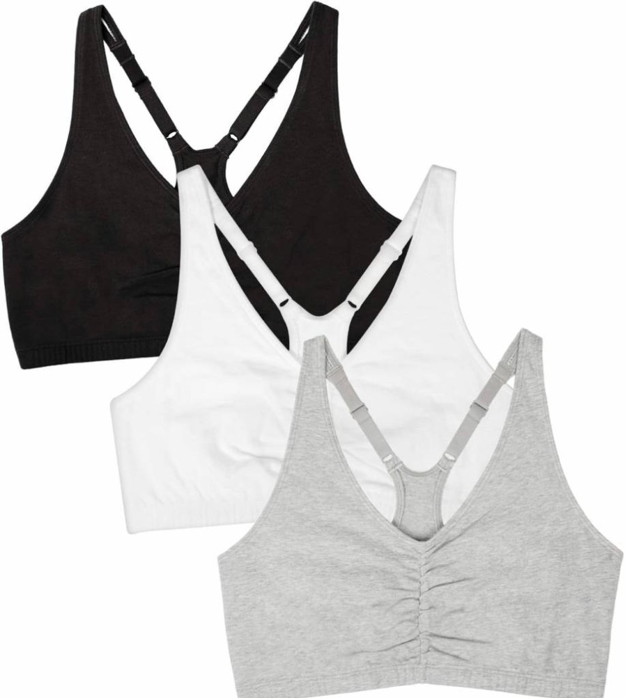 Fruit of the Loom Women's Light Support Racerback Sports Bra - Multi-Pack Shirred Tank Tops for Athletic Comfort