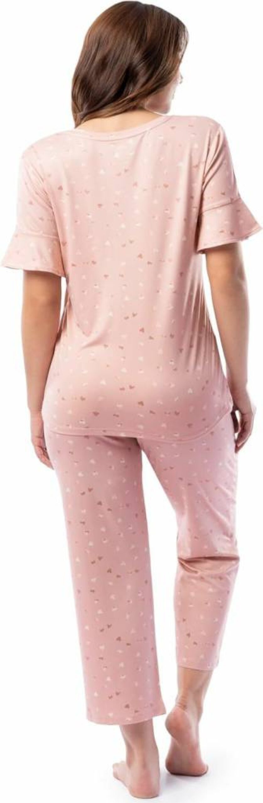 Fruit of the Loom Women's Stretch V-Neck Sleep Pajama Set with Ruffle Sleeves and Capri Pants