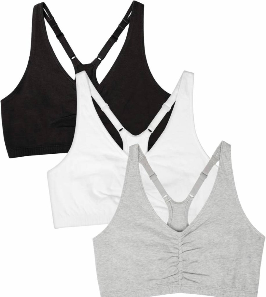 Fruit of the Loom Women's Light Support Racerback Sports Bra - Multi-Pack Shirred Tank Tops for Active Wear