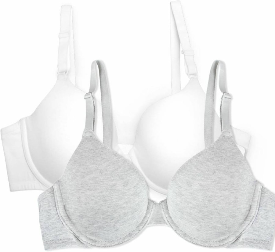 Fruit of the Loom Women's Ultra-Soft Smooth Cotton T-Shirt Bra Pack - Flexible, Seamless & Invisible Underwear for Comfort