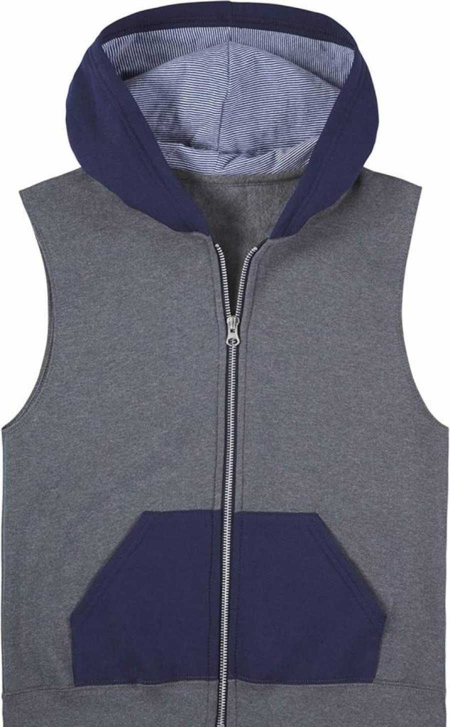 Fruit of the Loom Boys' Sleeveless Fleece Vest - Charcoal Heather & Navy Stripe, Small - Lightweight Zip-Up Vest for Kids