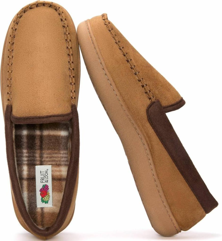 Fruit of the Loom Men's Memory Foam Moccasin Slippers for Indoor & Outdoor Comfort