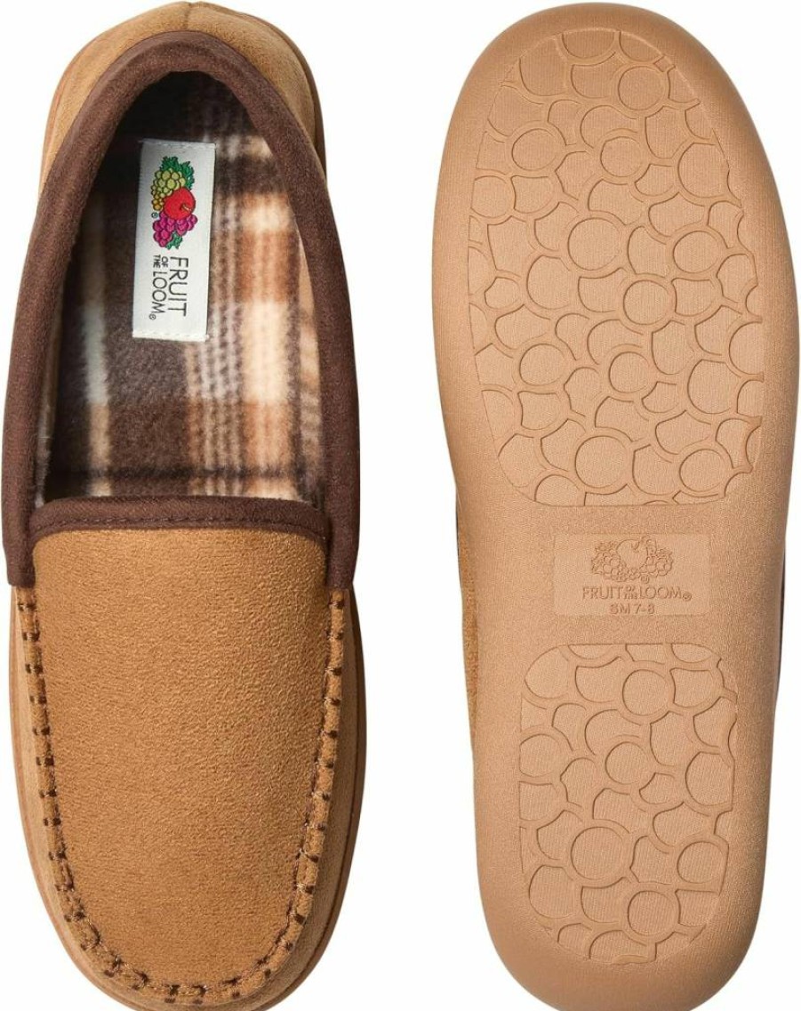 Fruit of the Loom Men's Memory Foam Moccasin Slippers for Indoor & Outdoor Comfort