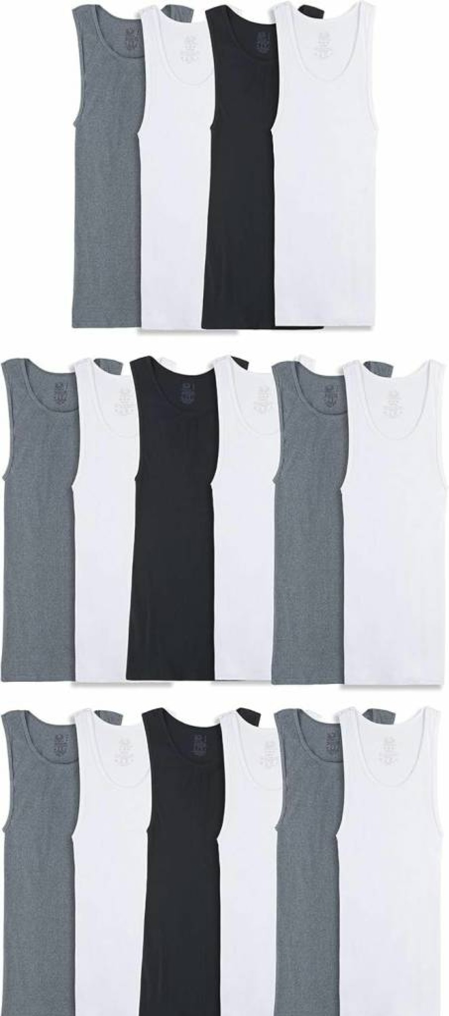 Fruit of the Loom Men's Cotton Blend Tank Undershirts - 16 Pack (Black, Grey, White) - Lightweight, Breathable, Small Size