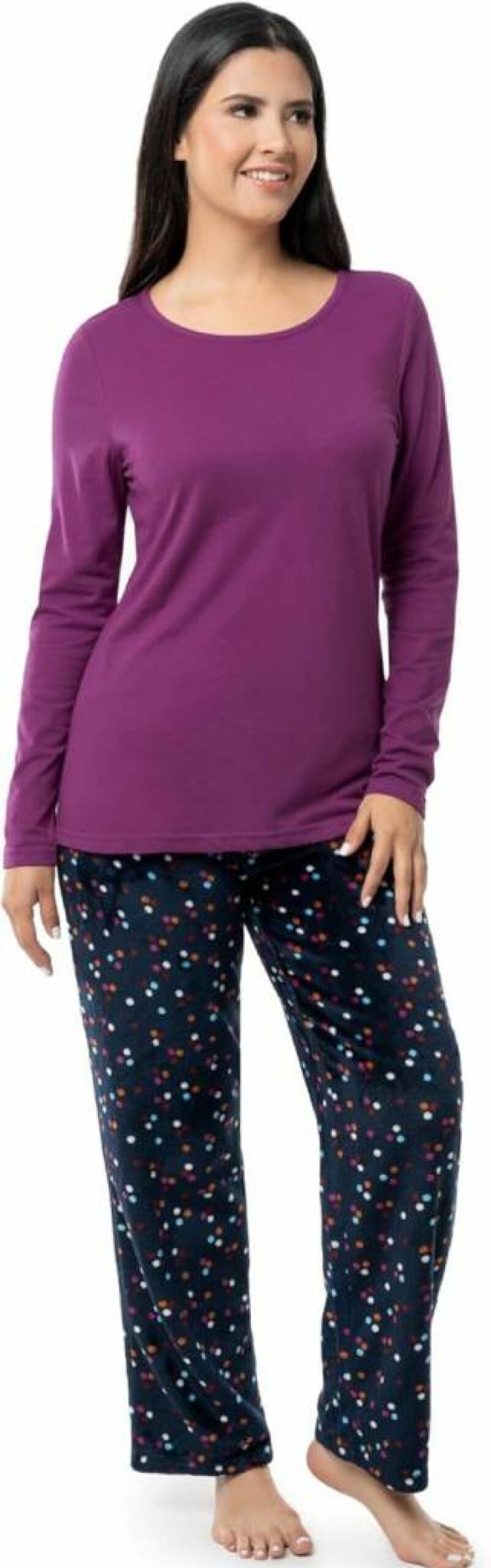 Fruit of the Loom Women's Soft Sueded Jersey Crewneck Top and Cozy Fleece Pant Pajama Set