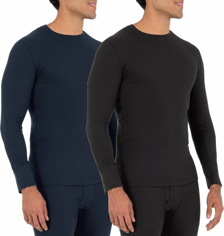 Fruit of the Loom Men's Recycled Thermal Waffle Crewneck Top - Eco-Friendly Warm Undershirt (1-Pack, 2-Pack Options)