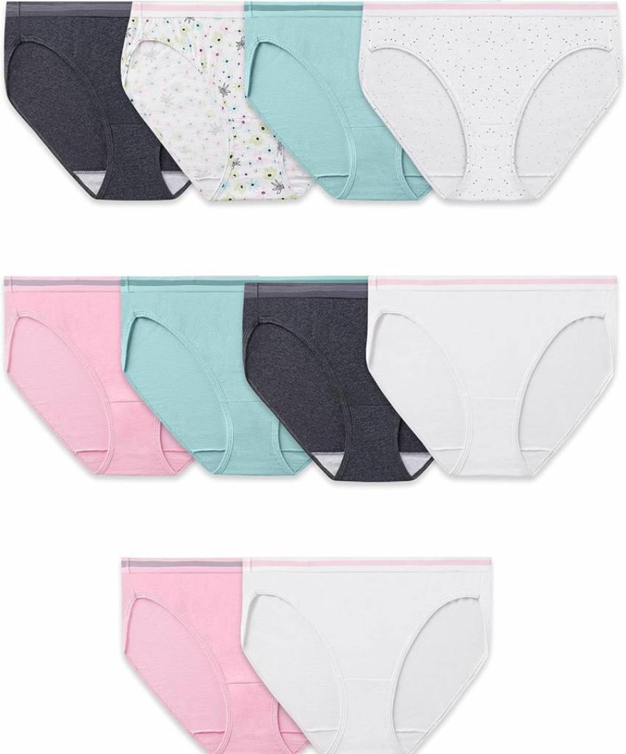 Fruit of the Loom Women's Cotton Bikini Underwear 10-Pack - Tag Free, Breathable, Soft Comfort, Assorted Colors
