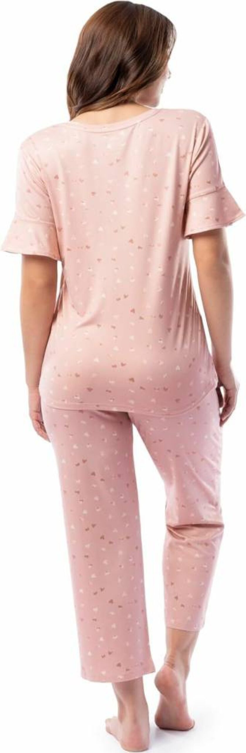 Fruit of the Loom Women's Stretch V-Neck Sleep Pajama Set with Ruffle Sleeves & Capri Pants