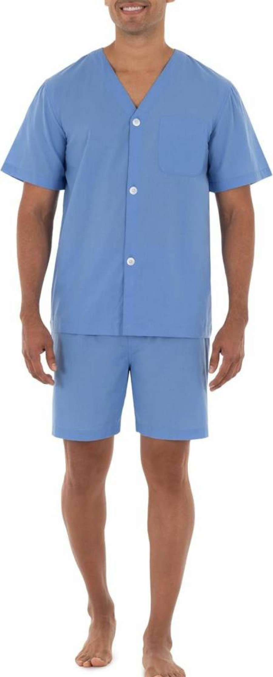 Fruit of the Loom Men's Comfortable Short Sleeve Pajama Set - Soft Broadcloth Sleepwear for Men