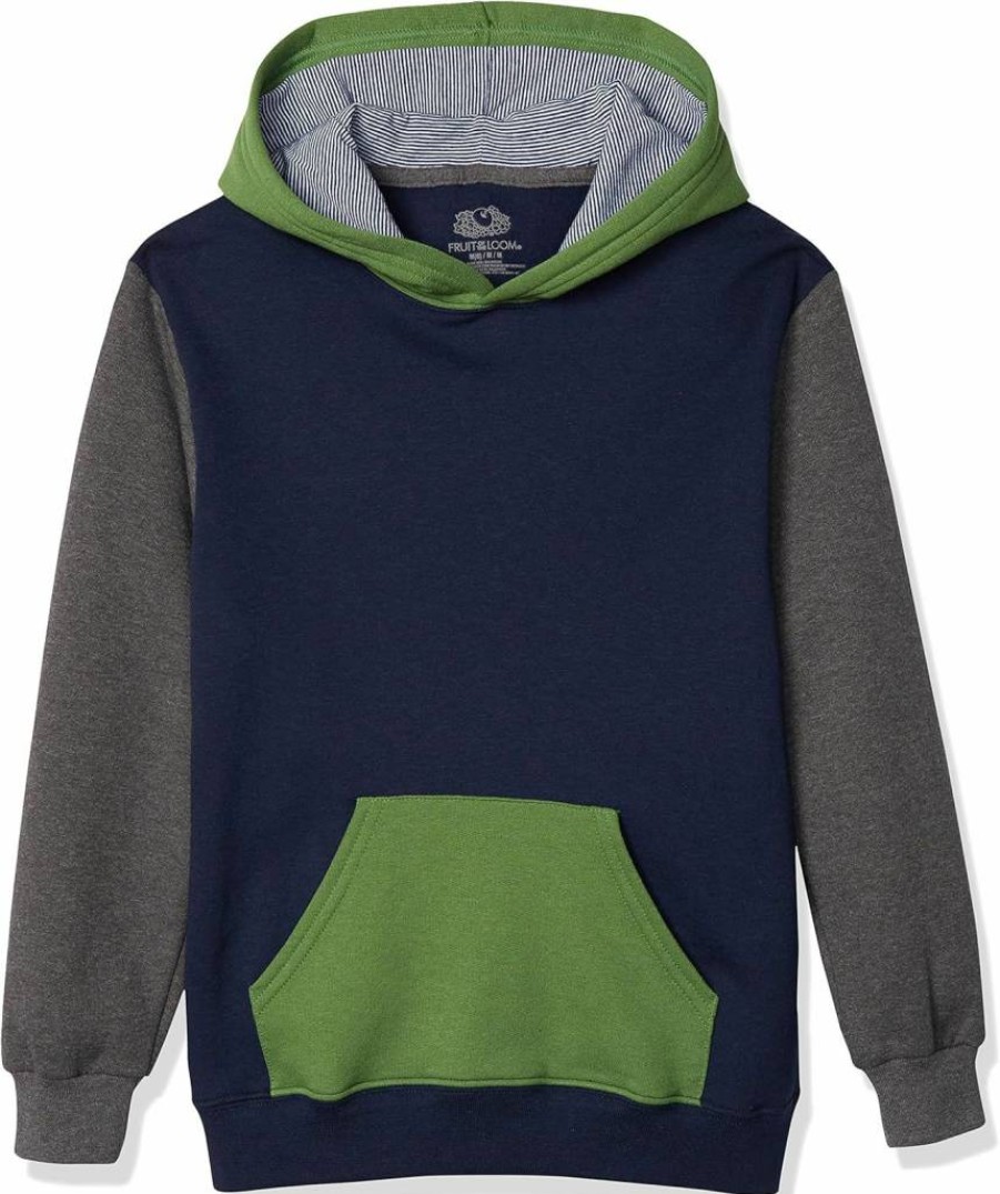 Fruit of the Loom Boys Fleece Hoodie and Sweatpants Set, Navy/Charcoal Pullover Sweatshirt & Joggers, Small US Size