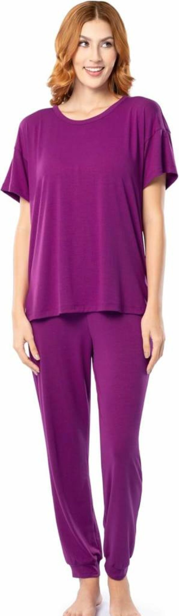 Fruit of the Loom Women's Comfortable Breathable Sleepwear Set - Short Sleeve Top & Jogger Pants Pajamas