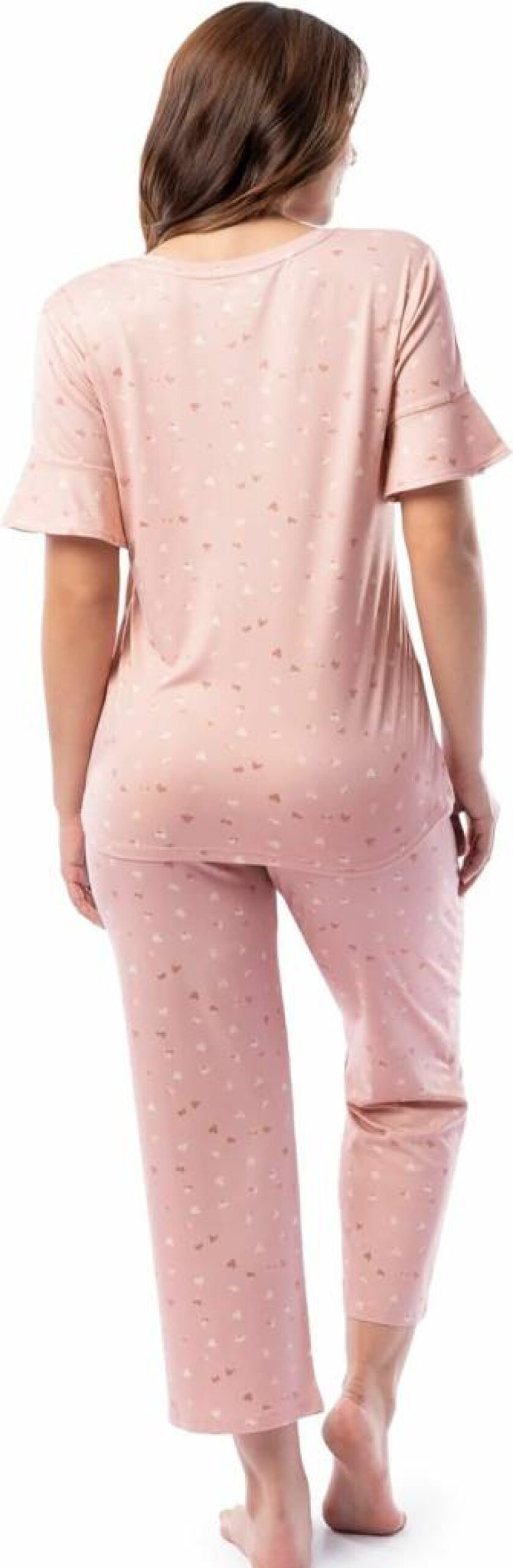 Fruit of the Loom Women's Stretch V-Neck Sleep Pajama Set with Ruffle Sleeves & Capri Pants