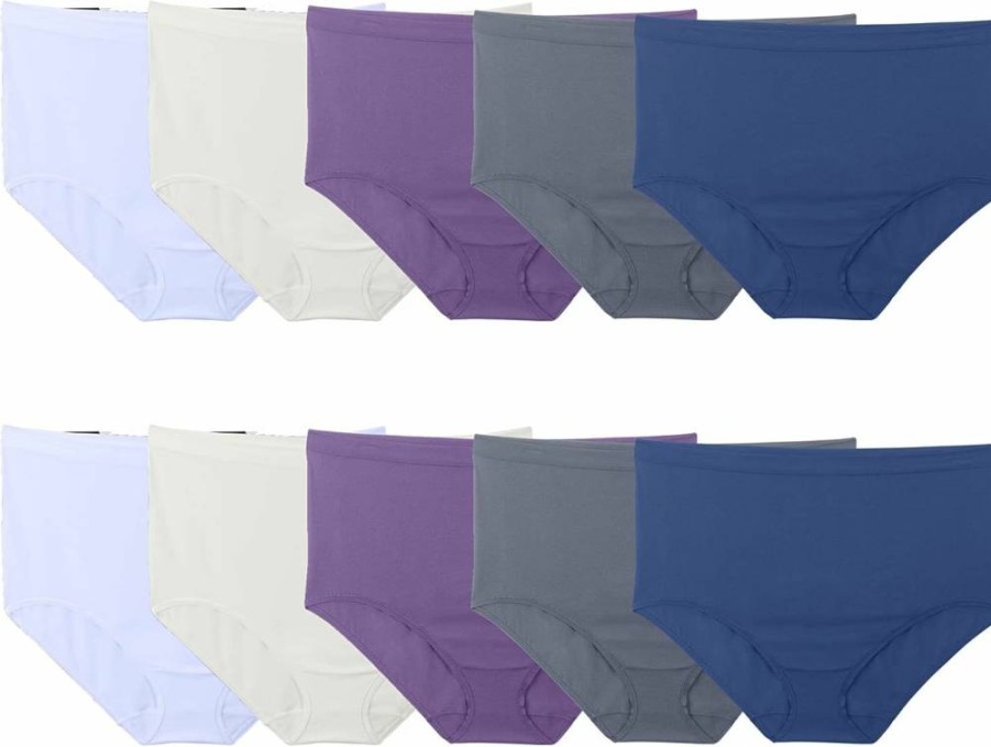 Fruit of the Loom Women's Plus Size Seamless Brief Underwear 10-Pack, Assorted Colors, Comfort Fit Cotton Panties
