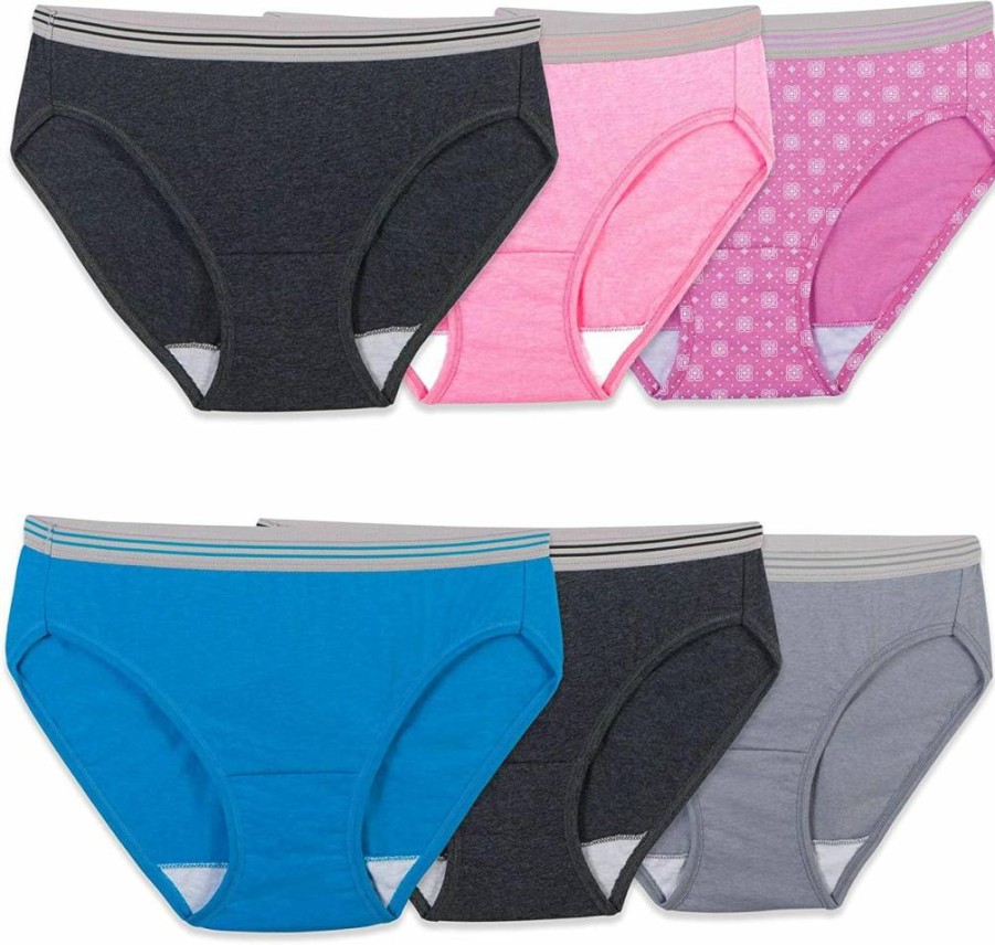 Fruit of the Loom Women's Bikini Cotton Underwear 6-Pack - Tag-Free, Assorted Heather Colors, Size 9 US