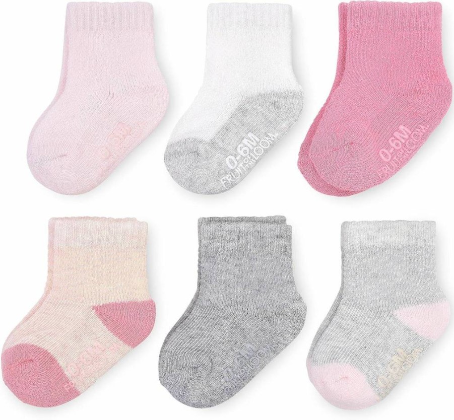 Fruit of the Loom Baby 6-Pack Unisex Crew Socks for Boys & Girls (6-12 Months) - Soft Thermal Stretch, Breathable Mesh, All-Weather Comfort in Pink
