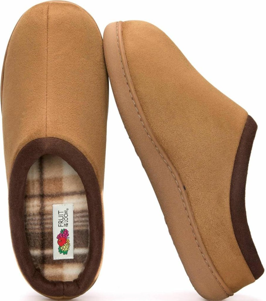 Fruit of the Loom Men's Memory Foam Slippers - Microsuede Clogs for Indoor & Outdoor Use, Machine Washable, Comfortable Footwear