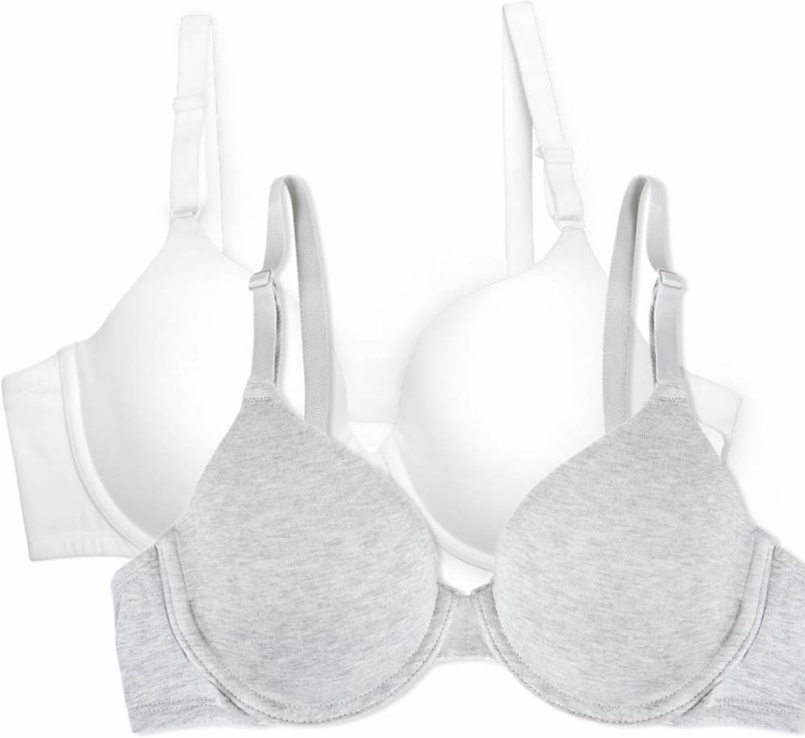 Fruit of the Loom Women's Ultra-Soft Smooth Cotton T-Shirt Bra Pack - Flexible, Seamless & Invisible Underwear for Comfort