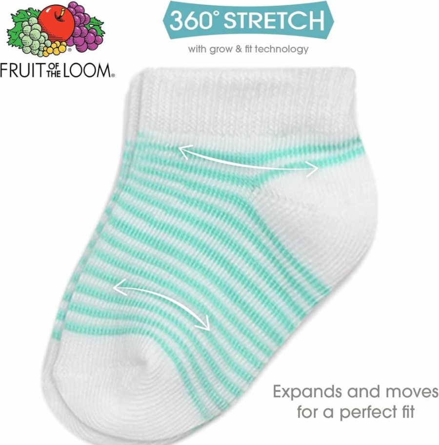 Fruit Of The Loom Baby 22-Pack Stretch Socks - Low Cut, Grow & Fit Flex Zones for Unisex, Girls & Boys